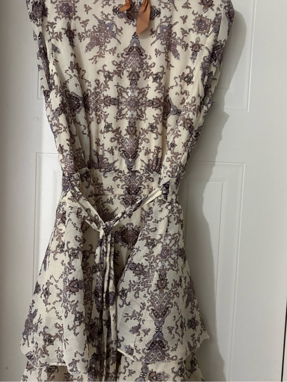 Forever 21 Cream and Brown Printed Tiered Midi Dress